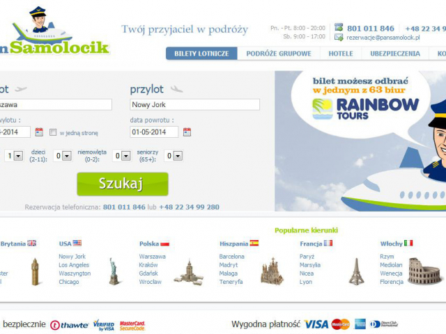 witryna pansamolocik.pl podróże grupowe hotele ubezpieczenia lotnicze