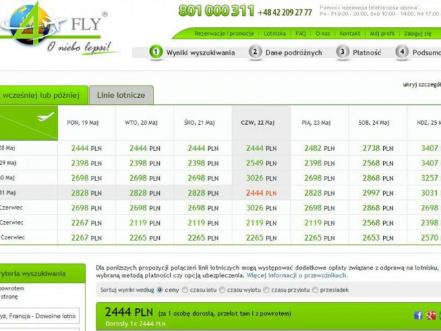 podglad strony sky4fly rezerwacje lotniska