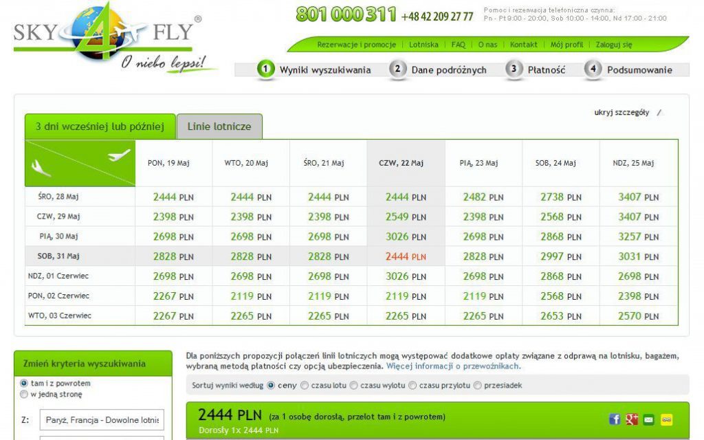 podglad strony sky4fly rezerwacje lotniska