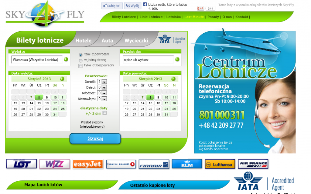 strona sky4fly bilety lotnicze tanie linie lotniska last minute