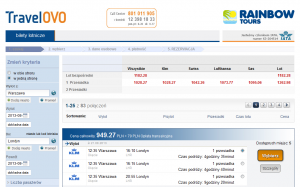 travelovo podglad wyboru lotu warszawa londyn