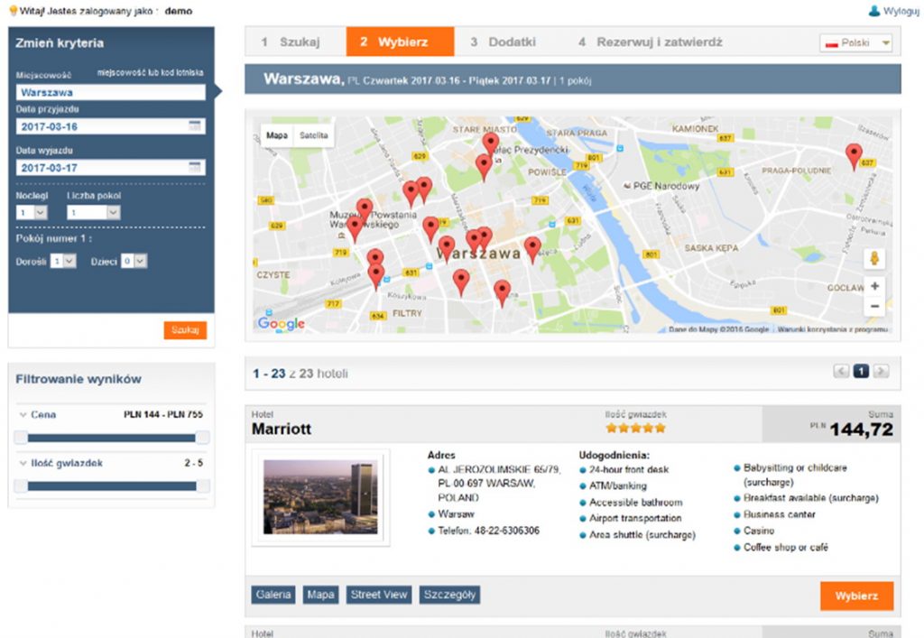 tripbooker widok rezerwacji warszawa marriott