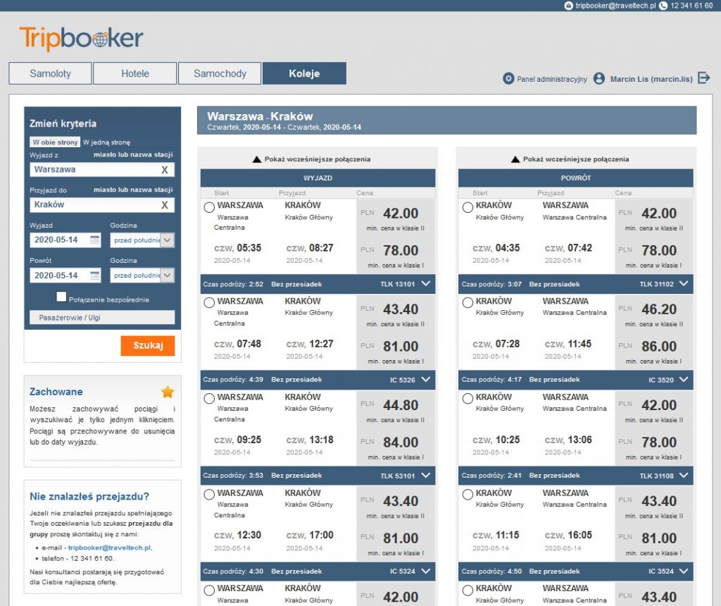 tripbooker widok warszawa centralna kraków główny