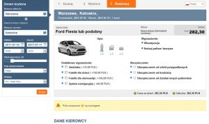 tripbooker podgląd widoku rezerwacja aut samochodów ubezpieczenie wyposażenie