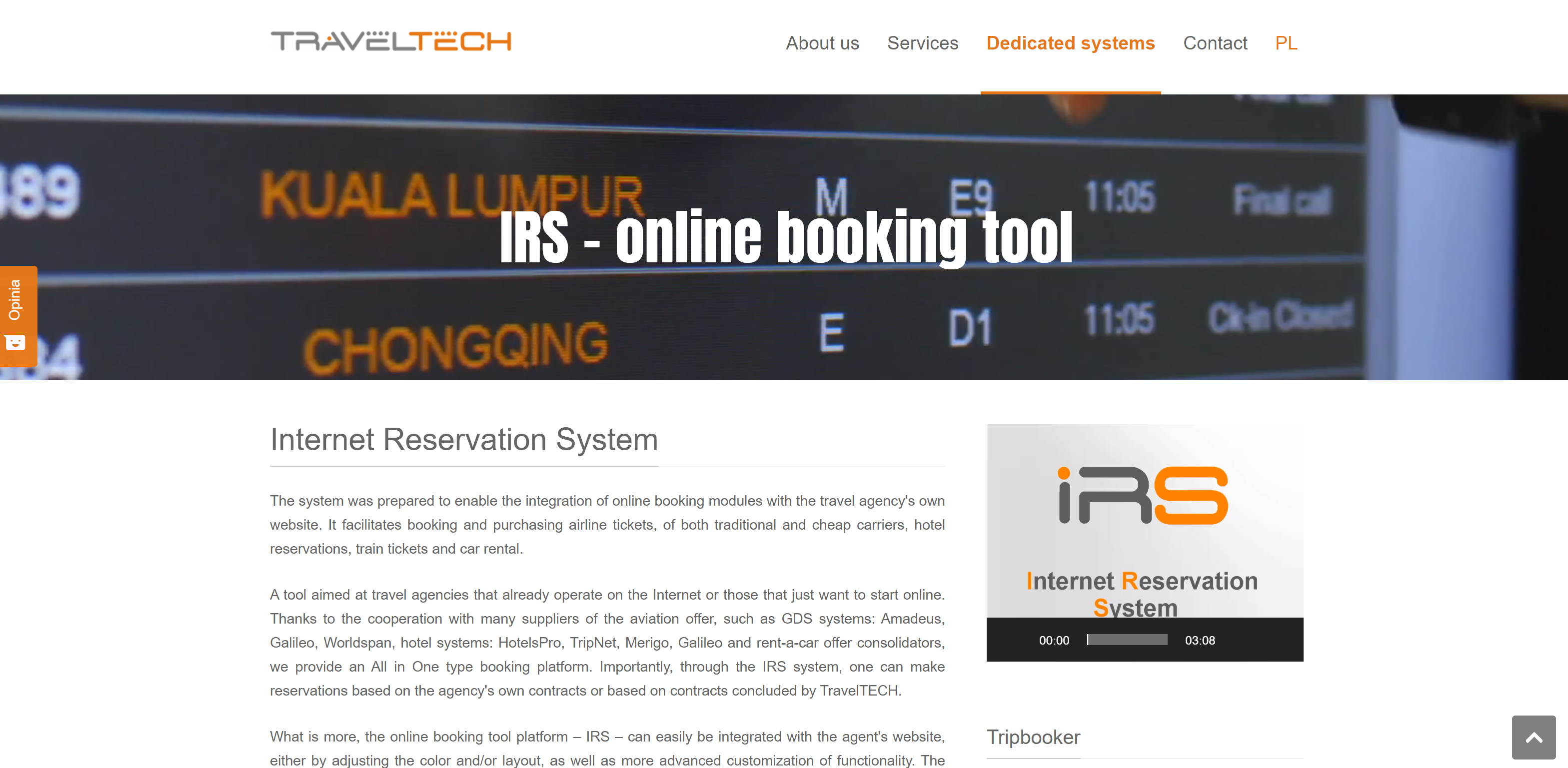 podgląd irs online booking tool witryna traveltech